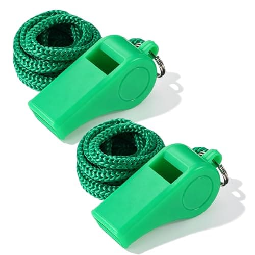 Image of Aiyorse 2 Packs Green Whistle, Whistle for Coaches with Lanyard, Plastic Whistles for Teachers, Loud Crisp Sound Whistle, Emergency Whistle for Adults Polices Officials Sport Training Lifeguard