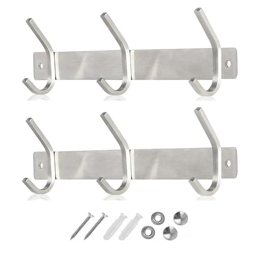 Image of GlazieVault Coat Hooks Wall Mounted Coat Rack (Pack 2) - Heavy Duty Wall Hooks - Stainless Steel Coat Hangers Wall Mounted Clothes Hooks