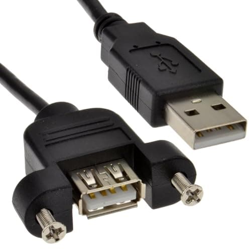 Image of kenable USB 2.0 Panel Mount Extension Cable Female A Socket to Male A Plug 28AWG Shielded 0.5m Black