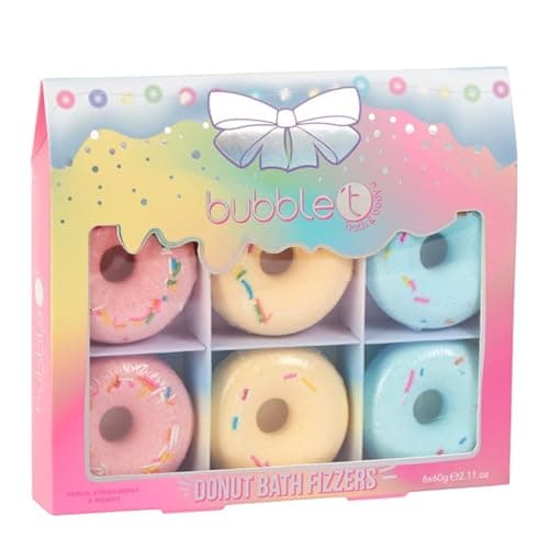 Image of Katsy Style - Donuts Bath Fizzer Gift Set, 58g - 6X Donut Shaped Bath Fizzers, Peach, Rainbow, Mango, Pineapple, Strawberry, Watermelon Scents, Fruity Bath and Shower Treat, Relaxing Bath Time Gift