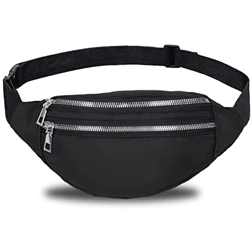 Image of Black Bum Bag Fashion Waist Pack Bumbag for Women Men Lightweight Fanny Pack with 2 Zip Pockets & Adjustable Strap, Large Belt Bag for Dog Walking Running Hiking Jogging