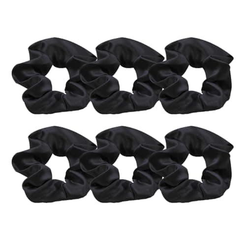 Image of Jxuane 6 Pack Hair Scrunchies, Silk Satin Hair Ties, Black Ponytail Holders for Thick Hair, Women