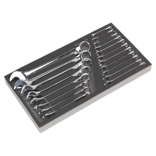 Image of Sealey S01123 Metric Tool Tray with Combination Spanner Set, 19 Pieces