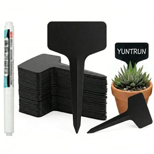Image of YUNTRUN 100 Pack Plant Labels for Outdoor Plants with Outdoor Marker Pen, 6x10cm Reusable Plastic Plant Tags Garden Markers Labels, Thick Waterproof Tags for Potted Herbs & Greenhouse
