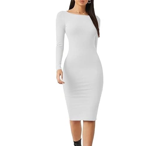 Image of Prime fashions Women’s Long Sleeve Midi Maxi Summer Bodycon Dress Modern Pain and Multi-Purpose Dress (White, S-M)