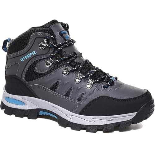 Image of HODTOB Hiking Boots Mens Womens Lace-up Non-Slip Outdoor Men Women Mountain Trekking Shoes for All Season Walking Travelling Backpacking Camping Shoes Sneaker Grey 6UK
