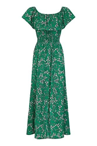 Image of Mela London Mela Green Ditsy Print Bardot Dipped Hem Dress 14 Green