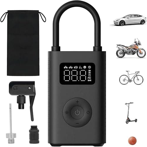 Image of Xiaomi Portable Electric Air Compressor, 150 PSI Tire Inflator for Car, Scooter, Bike Tires and Balls - Cordless with Digital Pressure Detection Charcoal Black