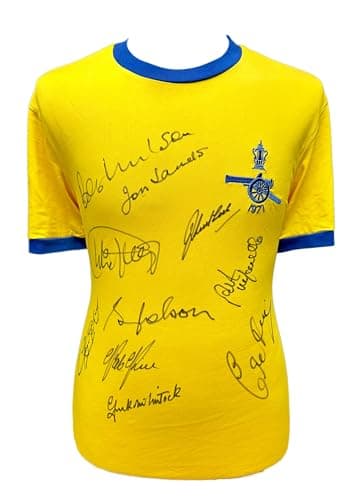 Image of Arsenal Official Retro 1971 Cup Final Shirt Signed by 10 with COA and Proof Yellow