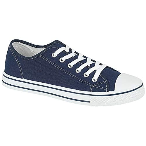 Image of MyShoeStore Men's Canvas Trainers Casual Lace up Low Cut Plimsolls Flat Gym Sports Skate Shoes Lightweight Sneakers Non-Slip Rubber Sole Navy Blue 11 UK