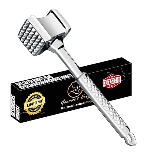 Image of Stainless Steel Meat Tenderizer Tool, Premium Meat Mallet with Non-Slip Grip, Dual-Sided Kitchen Mallet Ideal for Tenderizing Steak, Poultry & Chicken Cutlet, Dishwasher Safe with Long-Term Warranty