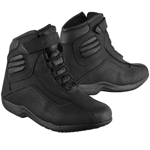 Image of Leather Motorbike Boots Motorcyle Shoes CE-Approved Waterproof Protective Boots – Short Ankle Touring Armour & Anti-Slip Black (Black, UK 9, UK Footwear Size System, Adult, Men, Numeric, Medium, 9)