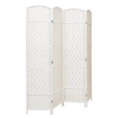 Image of INMOZATA Hand-woven Wicker Room Divider, 4 Panel Folding Screens and Room Dividers Free Standing, White Room Partition Privacy Screen Room Divider for Bedroom Living Room Office