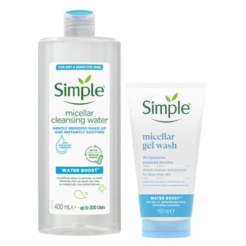 Image of Simple Water Boost Hydrating Micellar Water Soothing Makeup Remover For Dry and Sensitive Skin 400 ml & Micellar 100% Soap-Free Face Cleanser 150 ml