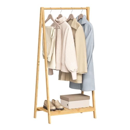 Image of WOLTU Bamboo Clothes Rack with Shoe Shelf, Coat Rack Free Standing Clothes Rail for Bedroom Entryway Hallway, 60x37.5x121 cm