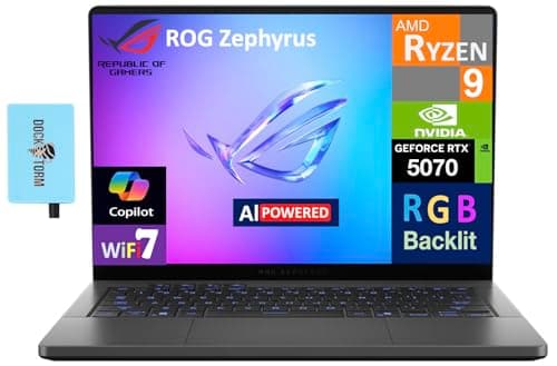 Image of ASUS ROG Zephyrus G14 AI Gaming Laptop 14.0" 120Hz Display (AMD Ryzen 9 270, GeForce RTX 5070 8GB, 32GB LPDDR5X, 1TB SSD, RGB Keyboard, WiFi 7, Webcam, Win 11 Home) w/DKZ USB Port Expander