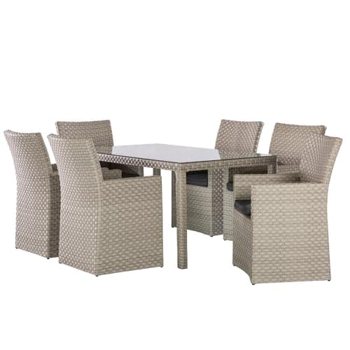 Image of Backyard Furniture Barcelona Rattan Wicker 6 Seat Square Dining Set with Cushions and Weatherproof Furniture Cover