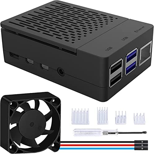 Image of GeeekPi ABS Case for Raspberry Pi 4, with PWM Fan 40X40X10mm and 4pcs Aluminum Heatsinks for Raspberry Pi 4 Model B 8GB/4GB/2GB (Black)