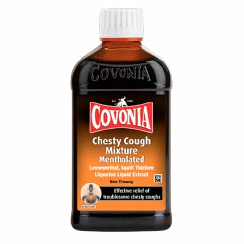 Image of Covonia Chesty Cough Mixture Mentholated,Loosen Chesty Coughs & Troublesome Stubborn Mucus,Suitable for Vegetarians & Vegans,For Adults & Children Aged 5 +, Cough Medicine,300ml
