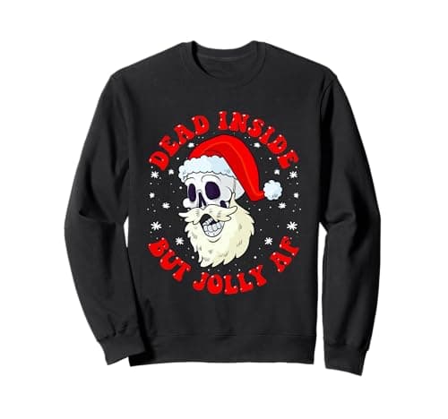Image of Dead Inside But Jolly AF Skull Santa Hat Christmas Lights Sweatshirt
