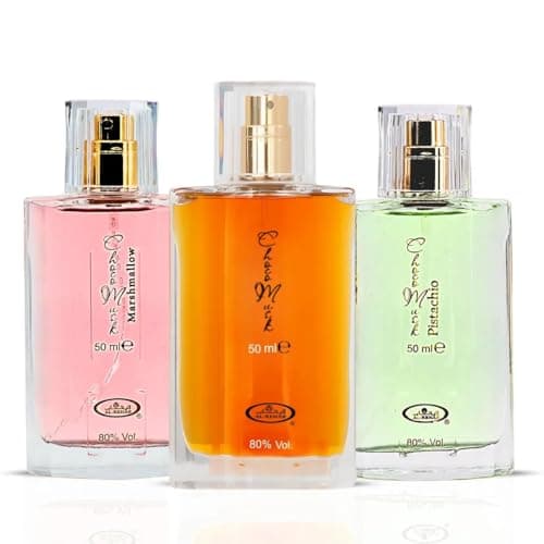 Image of Luxury Al Rehab Perfume Gift Set 3x50ml Unisex Choco Musk, Pistachio, ChocoMusk Marshmallow Eau de Parfum Spray – Arabic Scents for Women & Men Cologne & Perfume Gift Sets
