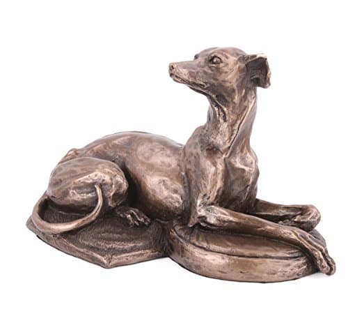 Image of Fiesta Studios Harriet Glen's Whippet Lying Down Dog Cold Cast Bronze Sculpture Home Decor or Gift Idea H8.5cm