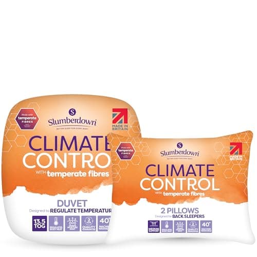 Image of Slumberdown Climate Control Bedding Bundle - King Size Duvet 13.5 Tog & 2 Pillows, Extra Warm & Cosy, Non-Allergenic & Machine Washable | Adaptive Temperature-Regulating Sleep Set (225 x 200cm)