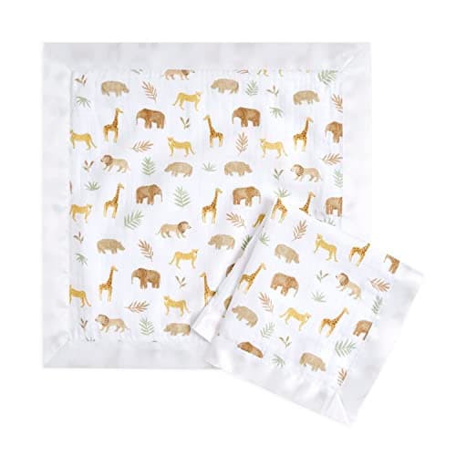 Image of aden + anais tanzania Security Blanket - Pack of 2 | Square Soft & Breathable 100% Cotton Muslin with Satin Trim Throw | Unisex Shower Gift Set for Baby Girls & Boys | Newborn & Infant Essentials