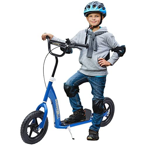 Image of HOMCOM Kids Scooter, Toddler Kick Scooter with Adjustable Handlebar, 12" EVA Tyres, Rear Brake, for Age 5-12 Years, Blue