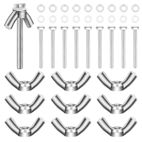 Image of HHXUUAN M5 Wing Nuts Assorted, 10 Sets-40 Pack Kit Butterfly Nuts and 50MM Hexagon Bolts with Metal Washers and Nylon Plastic Washers for DIY Projects Machinery Electronic Equipment