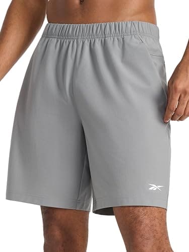 Image of Reebok Apparel Men's Jumpstart 8” Short, Standard Fit, Lightweight Poly Fabric, Grey, Medium