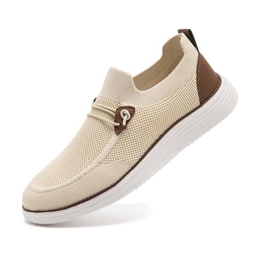 Image of CAIQDM Men's Walking Fitness Sneakers Flat Jogging Fitness Sneakers Men's Training Shoes Training Running Shoes Breathable Fashion Casual Rice-White UK Size 9.5