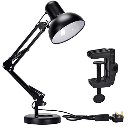 Image of TEKLED Adjustable Desk Lamp with E27 Bulb Holder, A60 LED Included, 3000K, Swing Arm, Clip-On C-Clamp, 1.5m Cable, Ideal Desk Light for Office, CE & RoHS Certified, 3-Year Warranty, 25,000h Life