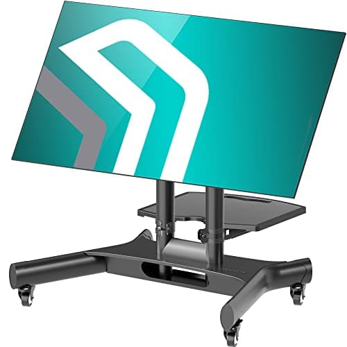Image of ONKRON Mobile TV Stand on Wheels for 32"-70" Screen, Rolling TV Stands max 45 kg, Tilting Television Trolley max VESA 600x400, Height Adjustable Television on Wheels. Low Height TV Cart Black TS1350-B