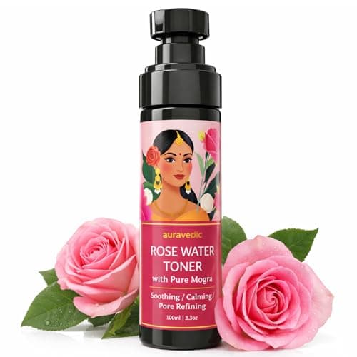 Image of Auravedic Rose Water Facial Mist Spray | pH Balanced with Pure Mogra Floral Toner | Soothing, Calming & Hydrating for Sensitive Skin | Daily Skincare for Glowing & Pore Refining | 100ml