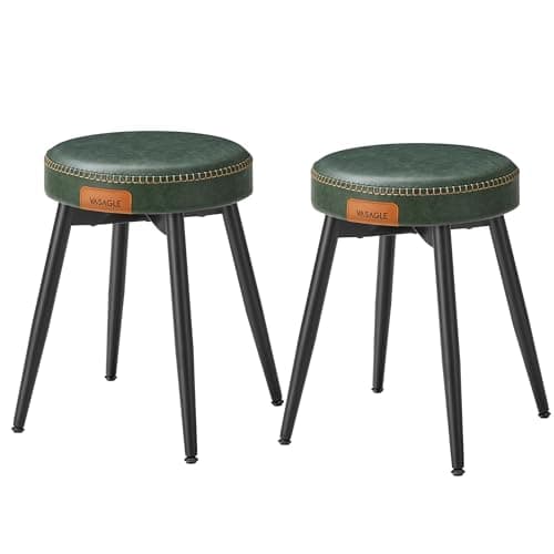 Image of VASAGLE EKHO Collection - Dining Stools Set of 2, Upholstered Kitchen Stools, Synthetic Leather with Stitching, Mid-Century Modern, 48.2 cm Tall, Living Room Home Office, Forest Green LDC170C82