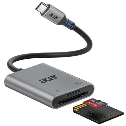 Image of acer USB-C SD Card Reader, High Speed Type-C Micro SD Card Adapter, USBC External Memory Card Reader for SD/Micro SD/SDHC/SDXC/MMC, iPhone 15 16 17, MacBook iPad Pro/Air, Galaxy S24, Surface Pro, etc.