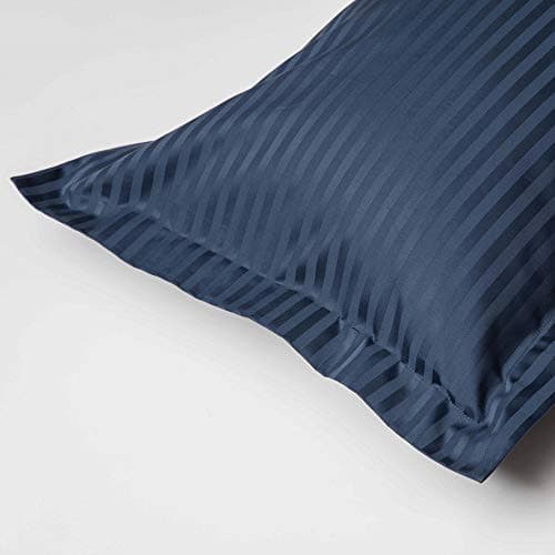 Image of Belledorm 540 Thread Count 100% Egyptian Cotton Satin Stripe Pair Oxford Pillow Cases in Navy Blue 50cm x 76cm