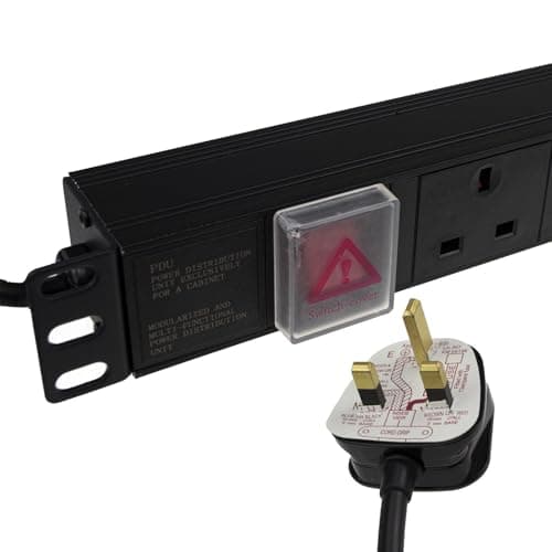 Image of kenable 4 Way PDU Power Distribution Unit 19 Inch Rack Mount Horizontal 1U with UK Plug and Sockets Switched 13A 1.8m