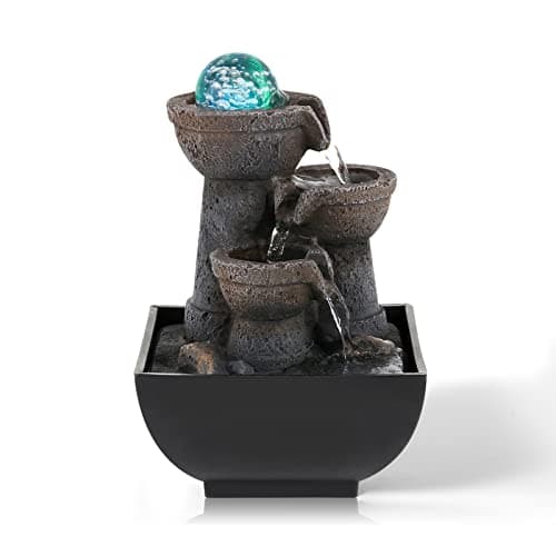 Image of Dyna-Living Multicolor Tabletop Water Fountain, Desktop Retro Waterfall Fountain, Indoor Waterfall Feature with Crystal Ball and Light for Home Office Decor 5''X5''X9''