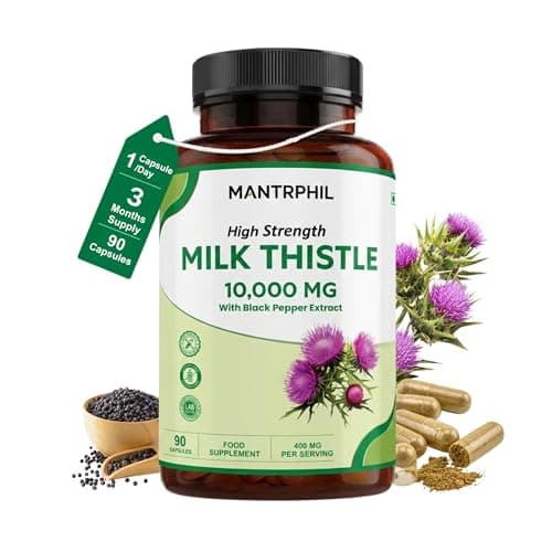 Image of Milk Thistle High Strength 10000mg | 400mg Silymarin per Capsule | 90-Day Supply | with Black Pepper | Vegan Herbal Food Supplement | Lab Tested