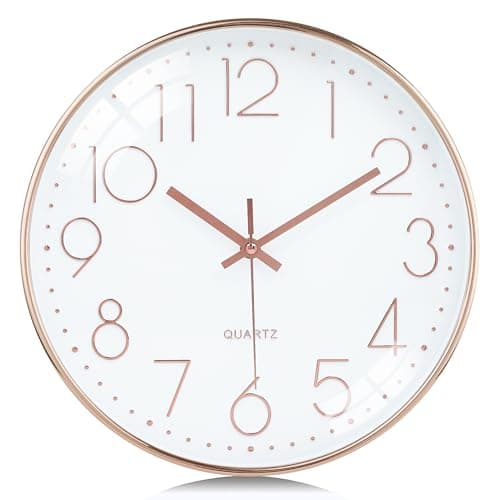 Image of Lafocuse 12 Inch Rose Gold Wall Clock Silent Non Ticking, Modern Girls Room Clock, Quartz Decorative Wall Clocks Battery Operated for Kitchen Living Room Bedroom