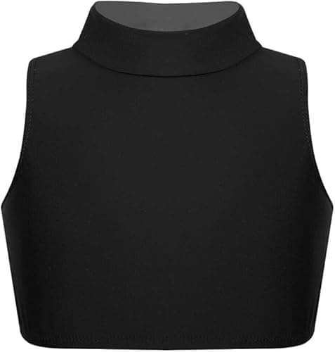 Image of Girls Gymnastics Crop Tops – Kids Sleeveless Turtle Neck Crop Top for Dance, Yoga, Sports, Running – Plain Summer Vest Activewear for Girls Ages 5-13 Years Black