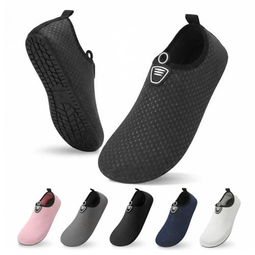 Image of zoogobee Water Shoes for Women Men Quick Dry Non-Slip Barefoot Aqua Socks for Beach Surfing Yoga (Black, Adult, Women, 7, Numeric, UK Footwear Size System, Medium)