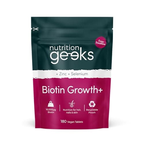Image of Biotin Hair Growth Supplement - 180 Vegan Tablets Enhanced with Zinc & Selenium, Hair Vitamins Complex - Biotin 10000 mcg - Hair Skin and Nails Vitamins for Women & Men UK (Packaging Design May Vary)