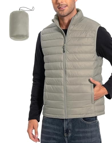 Image of Pioneer Camp Men's Lightweight Puffer Quilted Vest - Water-Repellent, Packable, Lined - Outdoor Transition Vests for Everyday, Work, Sports & Travel, khaki, S