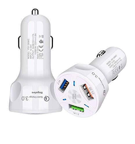 Image of Fast USB Charger For Car Van Truck - 3 USB High Speed Adapter for iPhone, Samsung, MP3, Camera PDA Tablet - Compact 12V QC3.0 Dash mobile Phone Car Charger (WHITE)
