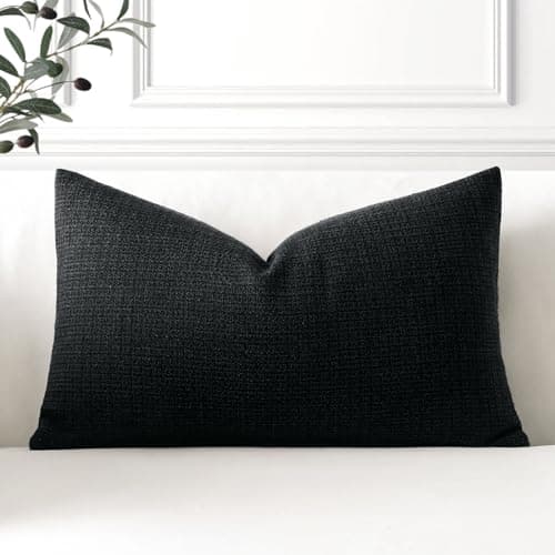 Image of Artscope Linen Cushion Covers Set of 1 Decorative Lumbar Pillowcase Pillow Cover 12x20 Inch for Home Decor Sofa Bedroom Car 30x50cm Black