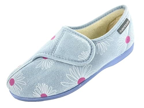 Image of DUNLOP Ladies Daisy Print Memory Foam Slippers - Blueberry - UK 7 (EUR 40)