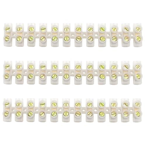Image of RARITYLL12-Way Terminal Block Strip, 3-Pack White Electrical Connector Blocks with Brass Inserts for Secure Wiring, Easy-Cut Chocolate Chock Blocks for Home DIY Electrical Projects RARITYLL (15A)